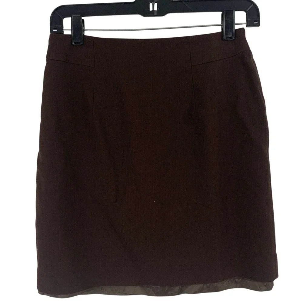 Embassy Row Petites Pencil Skirt Womens 8P‎ Brown Wool Blend Made USA
